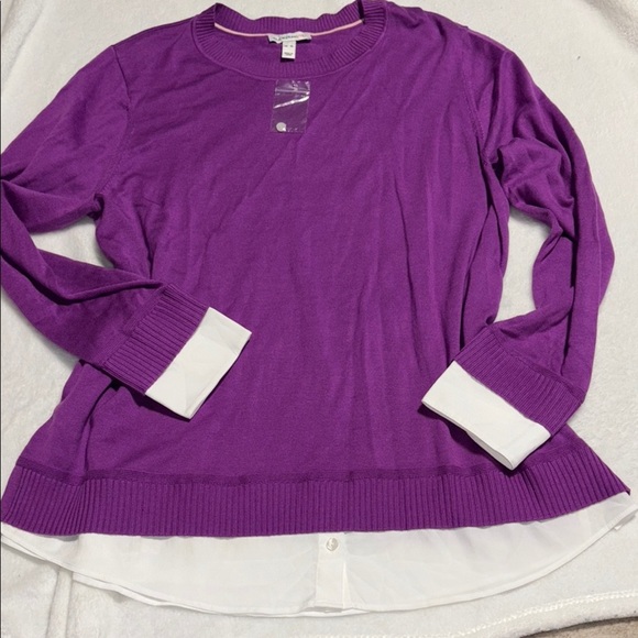 NWT XL Isaac Mizrahi Live purple sweater with faux white top under QVC - Picture 1 of 6